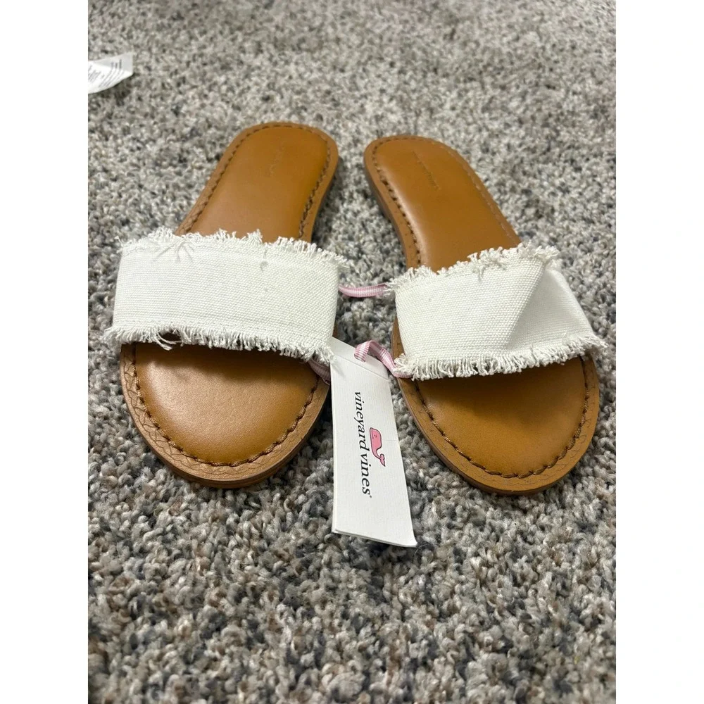 NWT Vineyard Vines Canvas White Linen Sandal Slides Coastal 9